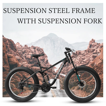 Ambifirner 26" Fat Tire Mountain Bike with Full Suspension - 4" Wide All-Terrain Tires & Shimano 21-Speed Drivetrain - Outdoor Bike for Men/Women 85% Pre-Assembled Durable Design