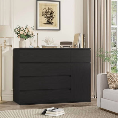 Homfa 5 Drawer White Dresser with Door, Modern Accent Storage Cabinet Chests of Drawers for Bedroom Living Room