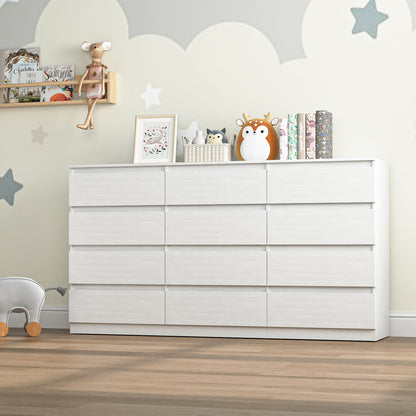 Kadyn White Chest of Drawer, 6 Double Drawer Dresser for Bedroom, Modern Storage Cabinet for Living Room, Dresser