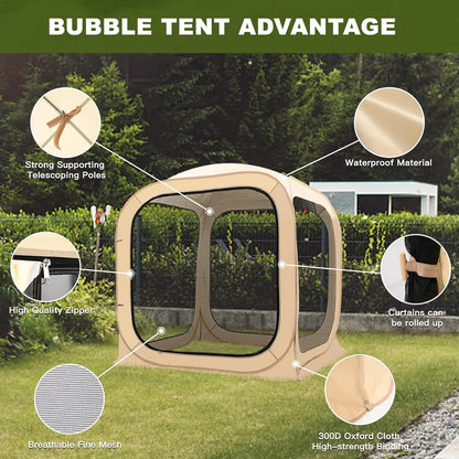FICISOG Sports Tent Pop up Weather Pod Outdoor Screen House Pod Tent Shelter for up to 6 People, 71in Large Instant Weatherproof Pop up Tent with Clear View for Camping