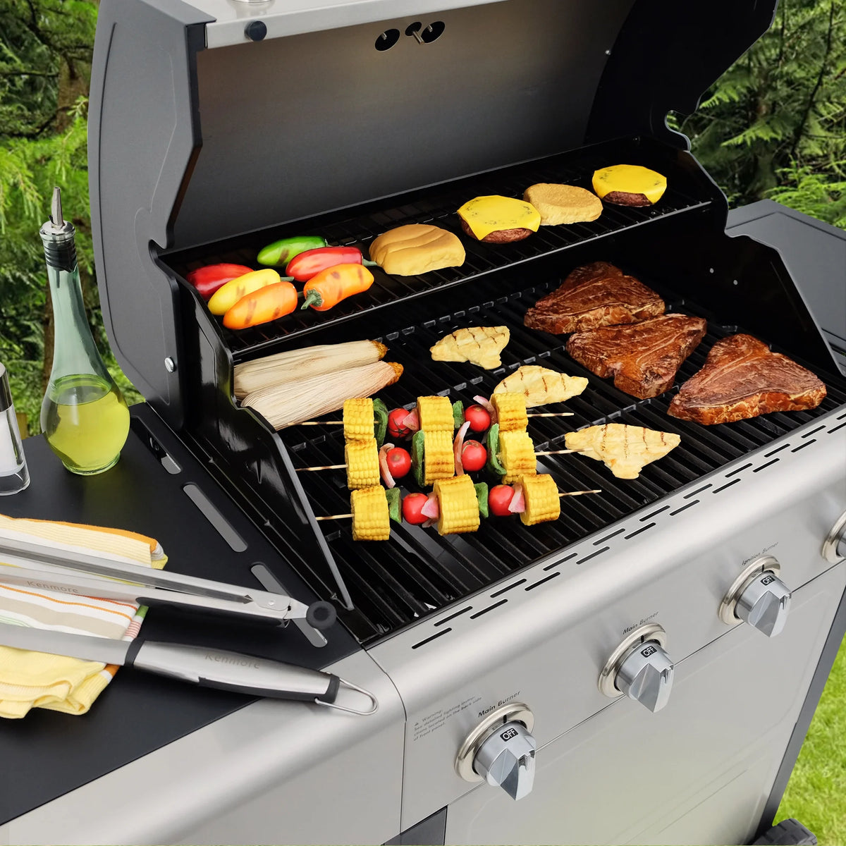 Kenmore BBQ Propane Gas Grill - 5 Burners with Side Burner & Searing Zone, 644 Sq. In. Stainless Steel Grill, 66,000 BTU, Ideal for Outdoor Cooking, Patio & Backyard, Black