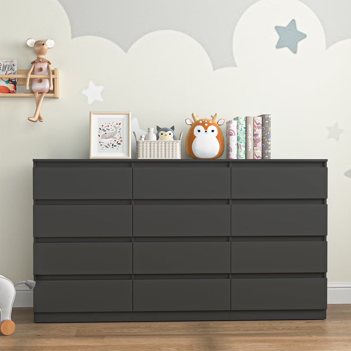 Kadyn White Chest of Drawer, 6 Double Drawer Dresser for Bedroom, Modern Storage Cabinet for Living Room, Dresser