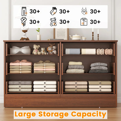 Winkalon 6 Drawer White Double Dresser, Wood Storage Cabinet with Easy Pull Out Handles for Living Room,Chest of Drawers for Bedroom