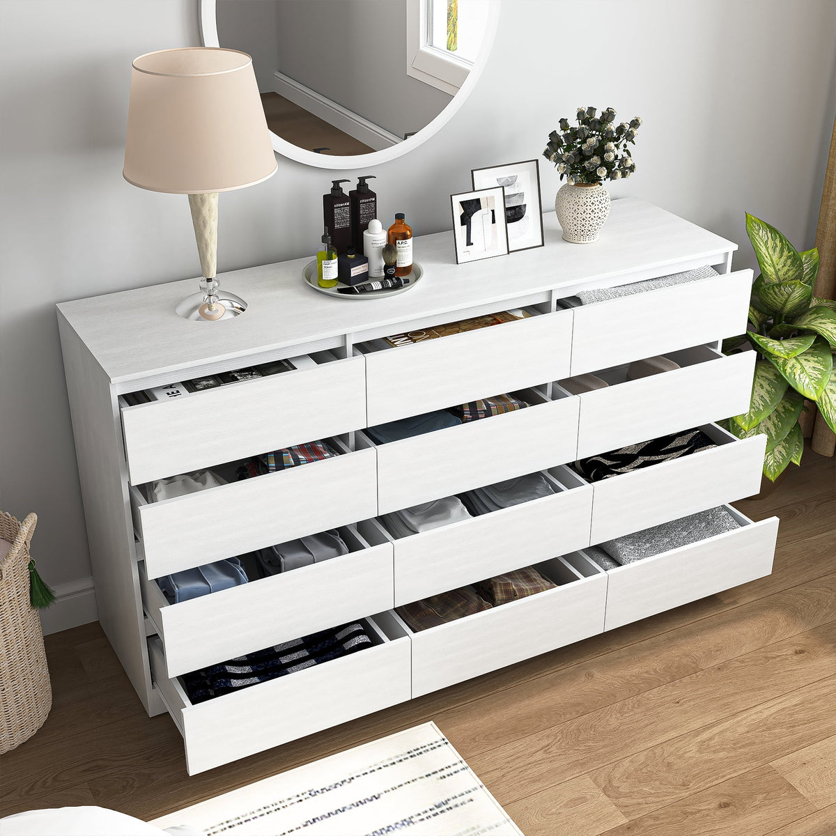 Kadyn White Chest of Drawer, 6 Double Drawer Dresser for Bedroom, Modern Storage Cabinet for Living Room, Dresser