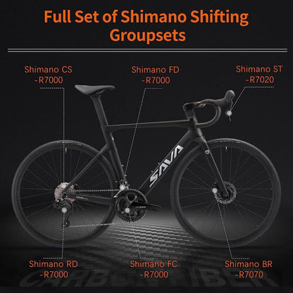 SAVADECK Carbon Road Bike,22 Speed Dis Brake Bikes for Women and Men,T800 Carbon Fiber Frame Lightweight Road Bicycle,700C Wheels Racing Bike with Shimano R7020 Shift Groupset