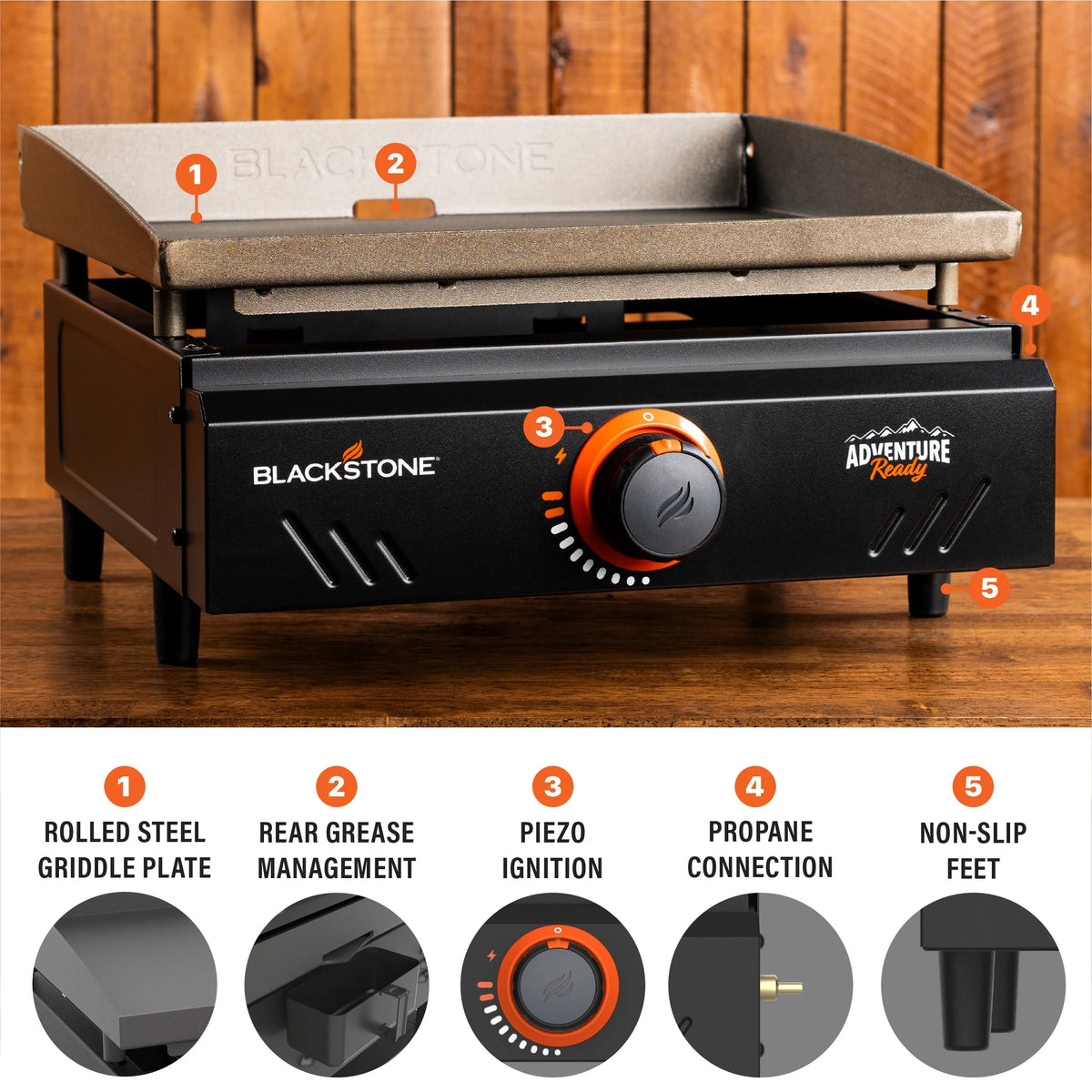 Blackstone Adventure Ready Single Burner 17�� Tabletop Griddle with Non Slip Feet