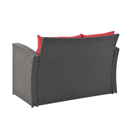 4 Pieces Patio Conversation Set, Outdoor Furniture Set with Cushion, Outside Sectional Rattan Wicker Sofa Furniture Set for Garden, Porch, Backyard, Gray