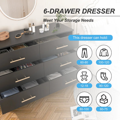 Kadyn White Chest of Drawer, 6 Double Drawer Dresser for Bedroom, Modern Storage Cabinet for Living Room, Dresser