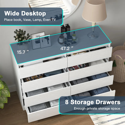 Kadyn White Chest of Drawer, 6 Double Drawer Dresser for Bedroom, Modern Storage Cabinet for Living Room, Dresser