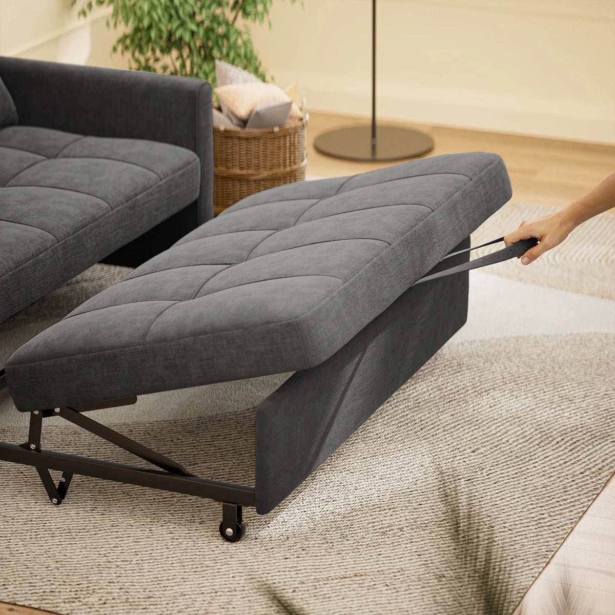 Sofa Bed, Lofka 3-in-1 Convertible Sleeper Sofa with Storage, Adjustable Backrest & Pull Out Function - Sleeper Chair for Small Space, Apartment, Dark Grey