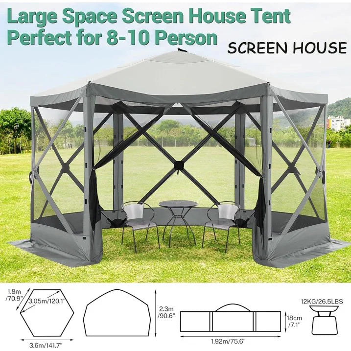 COBIZI 12x12 Pop Up Canopy Gazebo, Outdoor Canopy Tent Screen House with 5 sidewalls and Netting for Camping, Waterproof, UV Resistant, Ez Set-up Party Tent with Carrying Bag and Ground Stakes,Brown