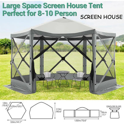 COBIZI 12x12 Pop Up Canopy Gazebo, Outdoor Canopy Tent Screen House with 5 sidewalls and Netting for Camping, Waterproof, UV Resistant, Ez Set-up Party Tent with Carrying Bag and Ground Stakes,Brown