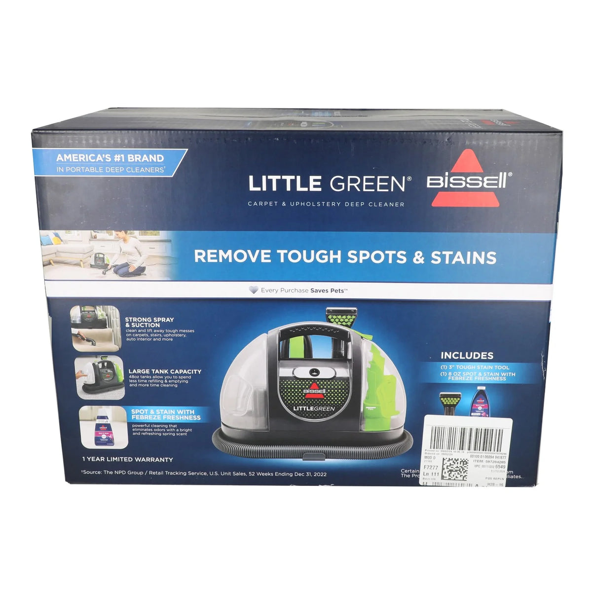 BISSELL Little Green Portable Deep Cleaner, for Carpet, Upholstery, and Auto, Lightweight, Strong Suction, Large Tank Capacity, 3369, Green